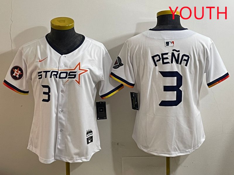 Youth Houston Astros #3 Pena White three generations Joint Name Nike 2025 MLB Jersey style 5->youth mlb jersey->Youth Jersey